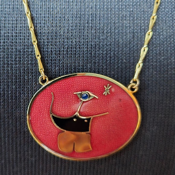 ✨ Robert Gervais Vintage Mid-Century Modern Red Enamel Pendant Necklace ✨ - Picture 2 of 4